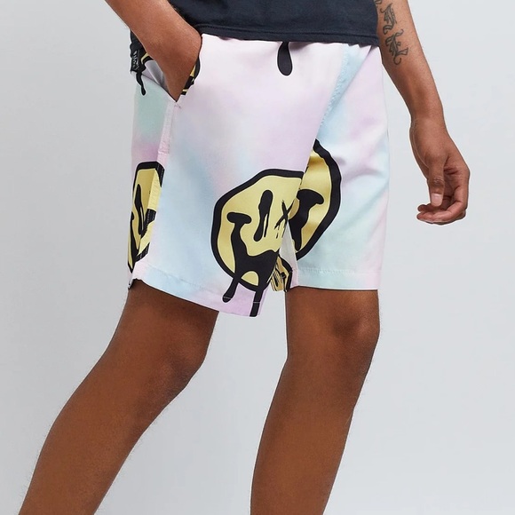 Drip Effect Smiley Face Tye Dye Swim Trunks - Size XL - Picture 5 of 7